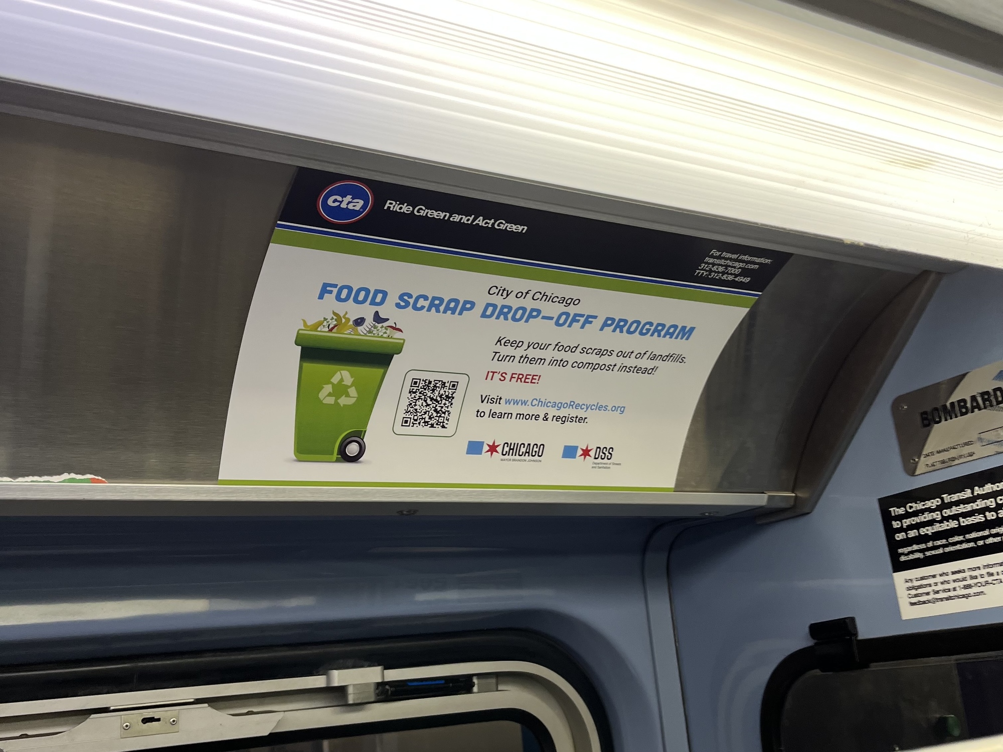 Ad for food composting on the L in Chicago