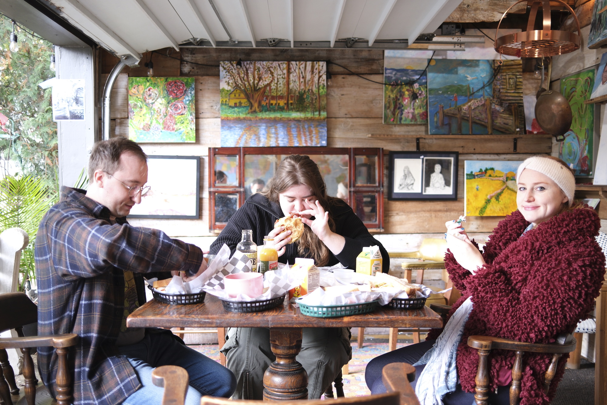 Eating lunch at Frick Park Market, among beautiful art