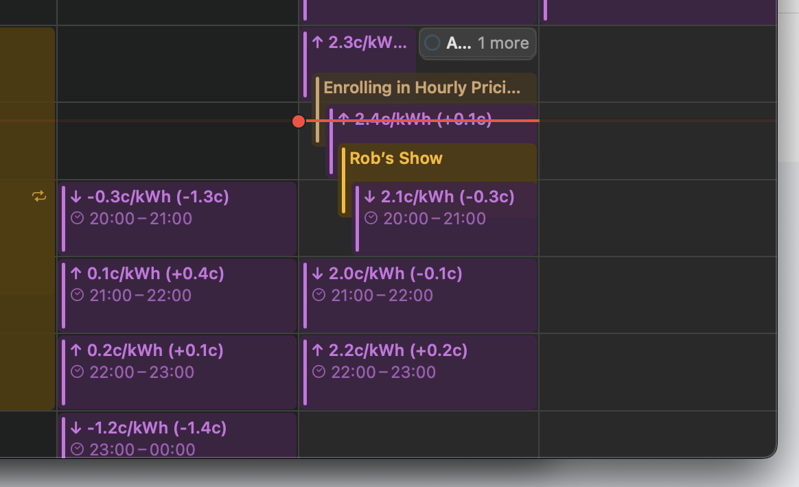 The pricing changes display in my calendar app