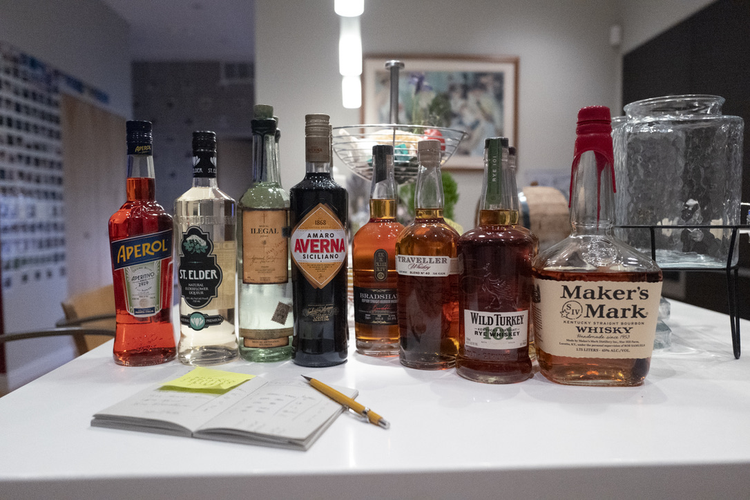 liquor ingredients/bottles for a devil's soul
