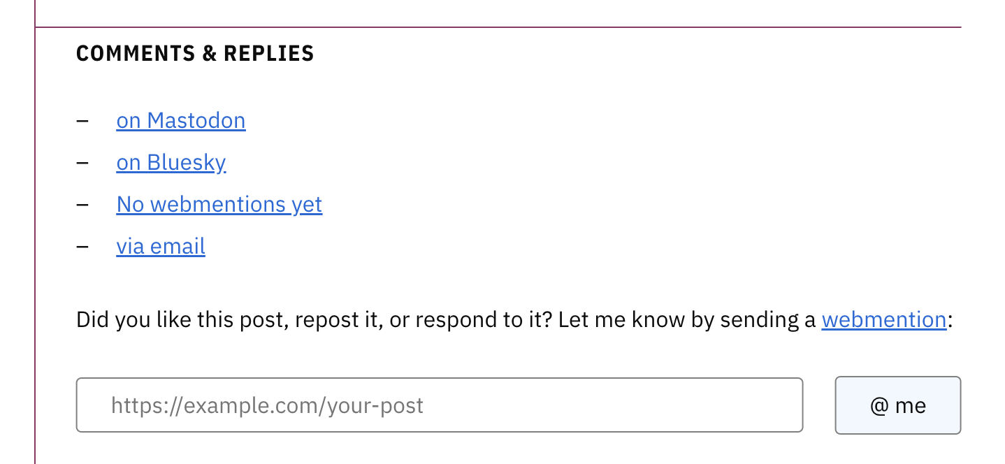 Webmention display on my posts