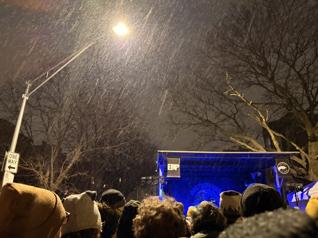 Blustery snow was falling for the last two acts of the festival